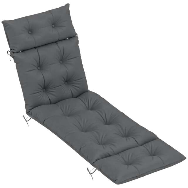 Rackhams Sun Lounger Cushions Only, 190x56x10cm Garden Lounge Chair Cushions, UPF20+ 220gsm Fabric, Thick Sunbed Replacement Pads with 6 Ties, Dark Grey