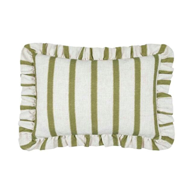 Rackhams Connie Ruffles Striped Cushion Cover - Olive - 35cm x 50cm - Olive - 85% Polyester/15% Linen - image 1