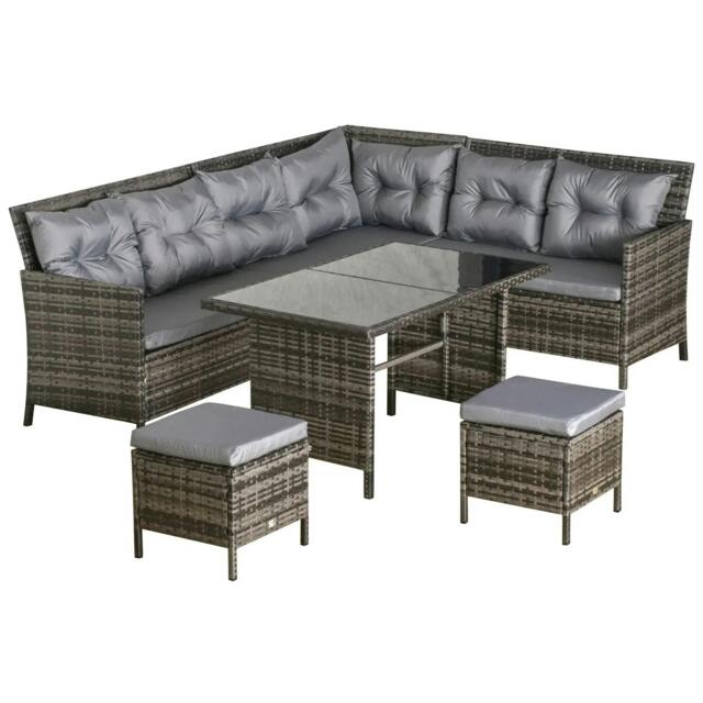Rackhams 8 Seater Patio wicker Sofa Set ,Outdoor Couch with Table & Cushions, Grey - image 1