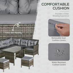 Rackhams 8 Seater Patio wicker Sofa Set ,Outdoor Couch with Table & Cushions, Grey - thumbnail 4