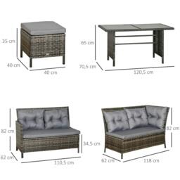 Rackhams 8 Seater Patio wicker Sofa Set ,Outdoor Couch with Table & Cushions, Grey - thumbnail 2