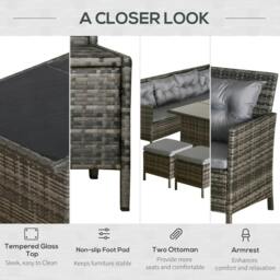Rackhams 8 Seater Patio wicker Sofa Set ,Outdoor Couch with Table & Cushions, Grey - thumbnail 5