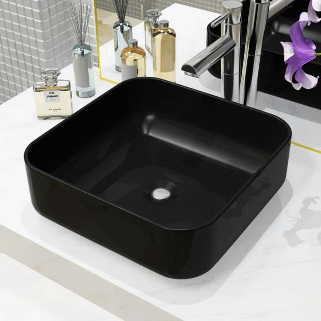 Rackhams Basin Ceramic Square Black 38x38x13.5 cm