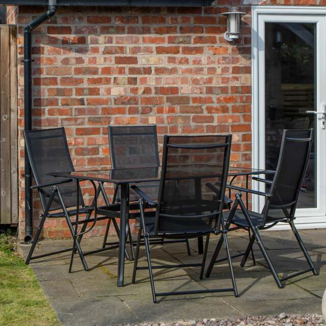 Rackhams Outdoor 4 Person Rectangular Glass Top Garden Patio Dining Table Chairs Set - Outdoor Furniture Sets - image 1