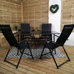 Rackhams Outdoor 4 Person Rectangular Glass Top Garden Patio Dining Table Chairs Set - Outdoor Furniture Sets - thumbnail 2