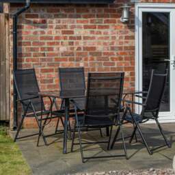 Rackhams Outdoor 4 Person Rectangular Glass Top Garden Patio Dining Table Chairs Set - Outdoor Furniture Sets - thumbnail 1