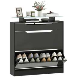 Rackhams Shoe Cabinet with 3 Drawers, High Gloss Front Panels, Glass Top Black - thumbnail 3
