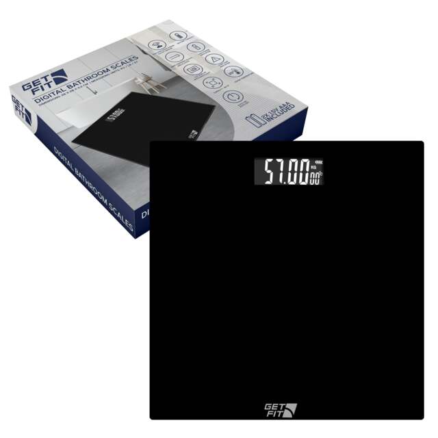 Rackhams Digital Weighing Bathroom Scale LCD Display, Automatic On/Off - 29x29cm - Black - Smart Scale - image 1