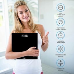 Rackhams Digital Weighing Bathroom Scale LCD Display, Automatic On/Off - 29x29cm - Black  - Smart Scale - thumbnail 3
