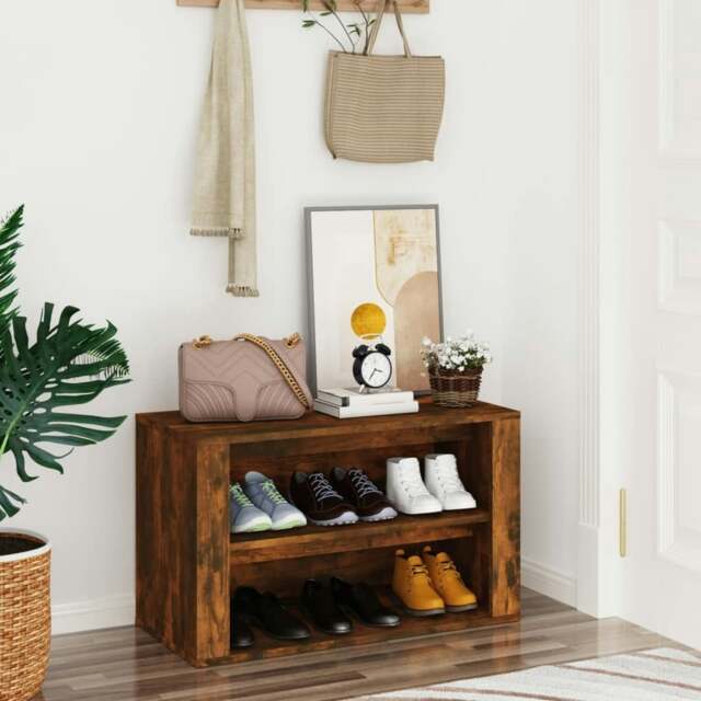 Rackhams Shoe Rack Smoked Oak 75x35x45 cm Engineered Wood
