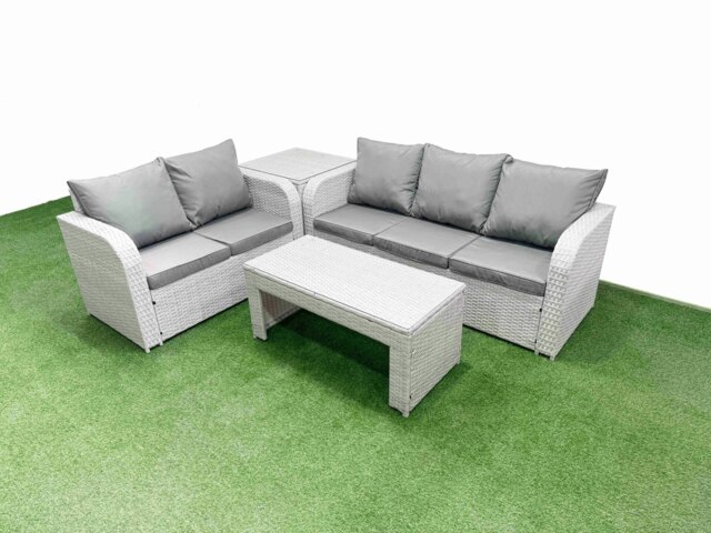 Rackhams 5 Seater PE Rattan Wicker Garden Furniture Patio Conservatory Sofa Set with Oblong Coffee Table 3 Seater Sofa Love Sofa Side Table - image 1