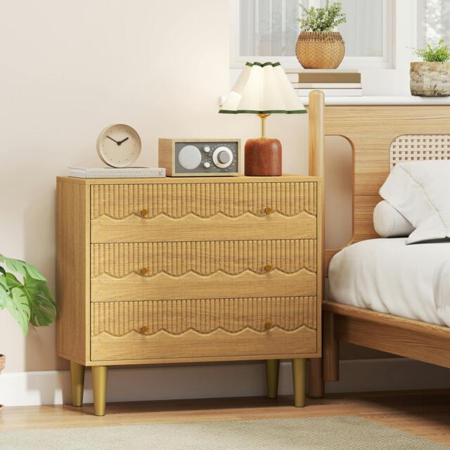 Rackhams Chest of Drawers, 3 Drawer Dresser Steel Legs and Wooden Top, Oak - MDF, Steel, PP - Oak - 3 - image 1
