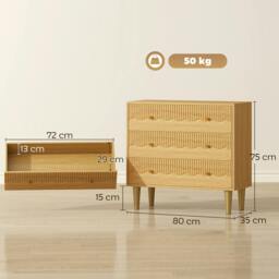 Rackhams Chest of Drawers, 3 Drawer Dresser Steel Legs and Wooden Top, Oak - MDF, Steel, PP - Oak - 3 - thumbnail 3