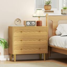 Rackhams Chest of Drawers, 3 Drawer Dresser Steel Legs and Wooden Top, Oak - MDF, Steel, PP - Oak - 3 - thumbnail 1
