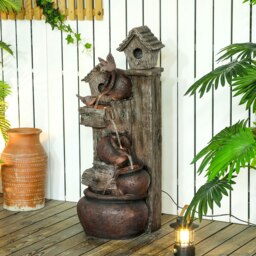 Rackhams 2-in-1 Waterfall Fountain with Birdhouse, Resin Outdoor Fountain - Multi-colour - Resin - 38L x 32W x 94.5H cm - thumbnail 1