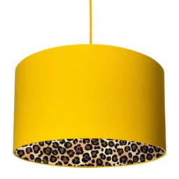 "Rackhams Leopard Print Silhouette Lampshade in Egg Yolk Yellow Cotton - Table / Floor Lamp - 30cm Diameter x 20cm Height / (12"" x 8"")" - thumbnail 2