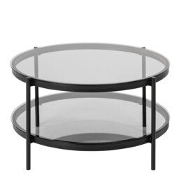 Rackhams Bayonne Round Coffee Table in Black with Smoked Glass Top - 1 - Black - Black - thumbnail 2