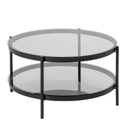 Rackhams Bayonne Round Coffee Table in Black with Smoked Glass Top - 1 - Black - Black