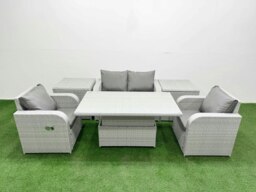 Rackhams Light Grey PE Wicker Rattan Garden Furniture Set Sofa Set Reclining Chair Adjustable Lifting Dining or Coffee Table 4 Seater With 2 Side Table - thumbnail 1