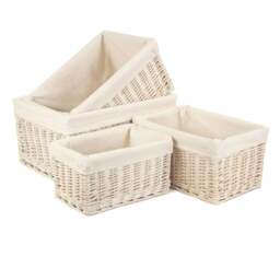 Rackhams Whitewash White Lined Wicker Storage Basket - Small - thumbnail 2