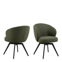 Rackhams Soli Round Dining Table in Oak/Black 120x75cm Included 4 Darlene Dining Chair with Armrest and Swivel Function in Green - Black - No - Brown - thumbnail 6