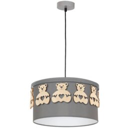 Rackhams Mis Grey Pendant Lamp 1XE27 Beautifully Hand Made From Contemporary Grey Fabric With Natural Wooden Teddybears - thumbnail 4