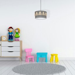 Rackhams Mis Grey Pendant Lamp 1XE27 Beautifully Hand Made From Contemporary Grey Fabric With Natural Wooden Teddybears - thumbnail 3