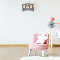 Rackhams Mis Grey Pendant Lamp 1XE27 Beautifully Hand Made From Contemporary Grey Fabric With Natural Wooden Teddybears - thumbnail 5