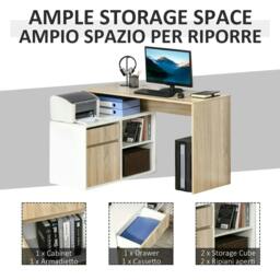Rackhams L-Shaped Desk, Corner Computer Desk with Storage Drawer, Adjustable Shelf, Cabinet for Home Office and Study, 120 x 92 x 75cm, Oak and White - thumbnail 6