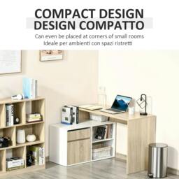Rackhams L-Shaped Desk, Corner Computer Desk with Storage Drawer, Adjustable Shelf, Cabinet for Home Office and Study, 120 x 92 x 75cm, Oak and White - thumbnail 5