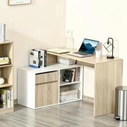 Rackhams L-Shaped Desk, Corner Computer Desk with Storage Drawer, Adjustable Shelf, Cabinet for Home Office and Study, 120 x 92 x 75cm, Oak and White - thumbnail 2