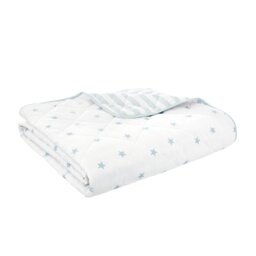 Rackhams Mini Star & Stripes Cotton Reversible Bedspread Blue - 200 x 200 cm - Blue - thumbnail 4