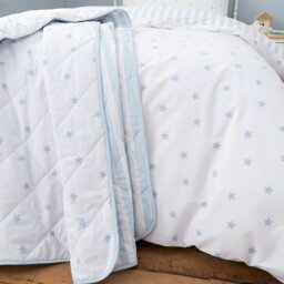 Rackhams Mini Star & Stripes Cotton Reversible Bedspread Blue - 200 x 200 cm - Blue - thumbnail 2