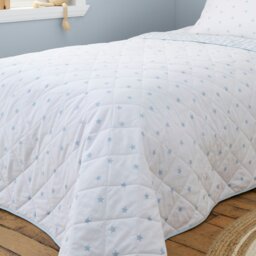 Rackhams Mini Star & Stripes Cotton Reversible Bedspread Blue - 200 x 200 cm - Blue