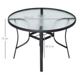 Rackhams 106cm Round Garden Dining Table with Parasol Hole Tempered Glass Top - Black - Tempered Glass, Steel - 106.5cm x 106.5cm x 71cm - thumbnail 5