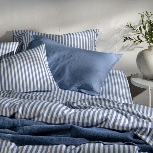 Rackhams Mediterranean Blue Herringbone Stripe Cotton Duvet Sets - Double - image 1
