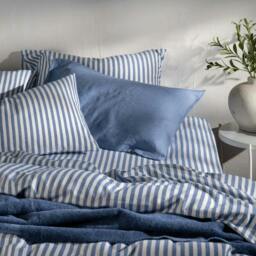 Rackhams Mediterranean Blue Herringbone Stripe Cotton Duvet Sets - Double - thumbnail 1