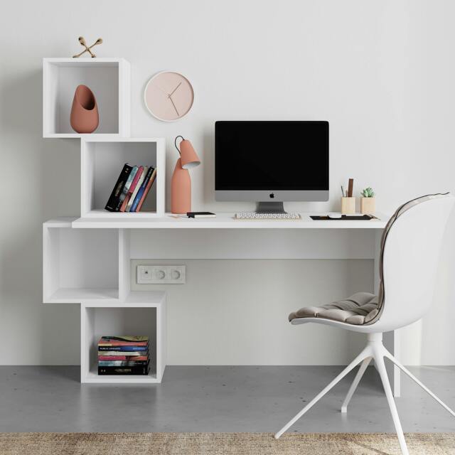 Rackhams Balance Desk Modern 4-Tier Open Storage Shelves Engineered Wood 140x153.5x60cm - White - image 1