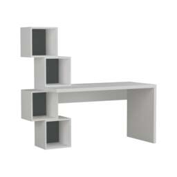 Rackhams Balance Desk Modern 4-Tier Open Storage Shelves Engineered Wood 140x153.5x60cm - White - thumbnail 3