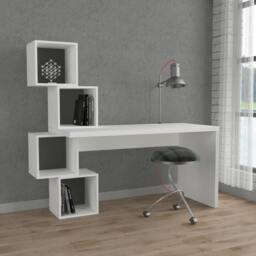 Rackhams Balance Desk Modern 4-Tier Open Storage Shelves Engineered Wood 140x153.5x60cm - White - thumbnail 2