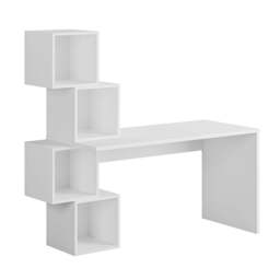 Rackhams Balance Desk Modern 4-Tier Open Storage Shelves Engineered Wood 140x153.5x60cm - White - thumbnail 5