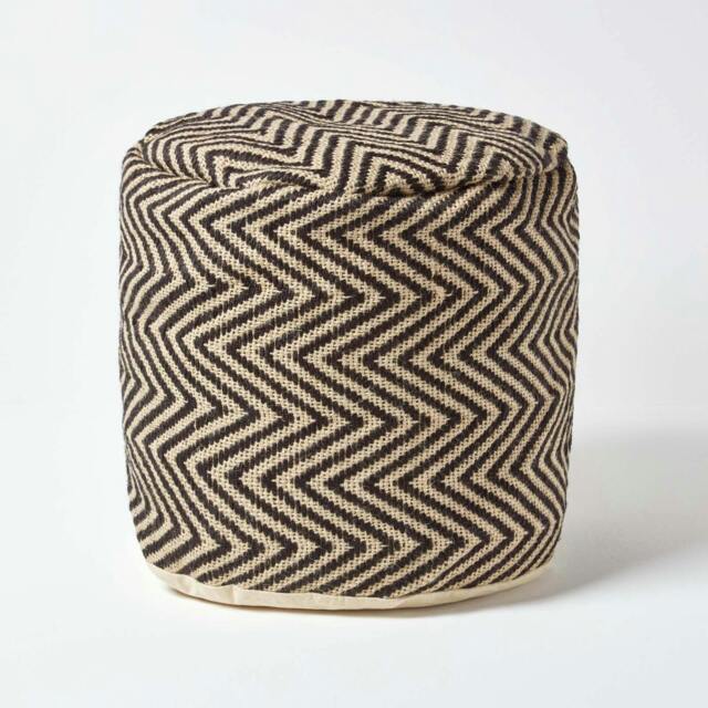 Rackhams Black and Cream Chevron Pattern Pouffe - 45 x 40 cm - image 1