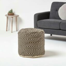Rackhams Black and Cream Chevron Pattern Pouffe - 45 x 40 cm - thumbnail 2