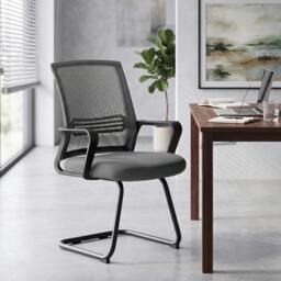 Rackhams Padded Meeting Office Chair with Sled Base, No Wheels, Dark Grey - thumbnail 1