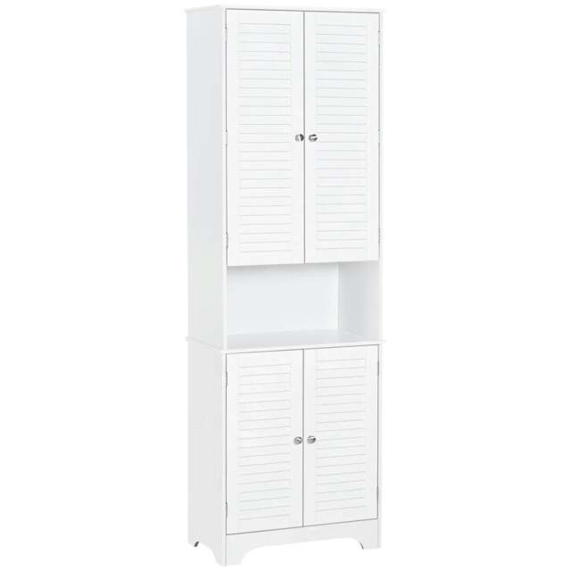 Rackhams Tall Freestanding Bathroom Cabinet Retro Shutters w/ 3 Compartments Shelves Elevated Base Narrow Organiser White 60L x 30W x 182.5H cm - image 1