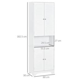 Rackhams Tall Freestanding Bathroom Cabinet Retro Shutters w/ 3 Compartments Shelves Elevated Base Narrow Organiser White 60L x 30W x 182.5H cm - thumbnail 3