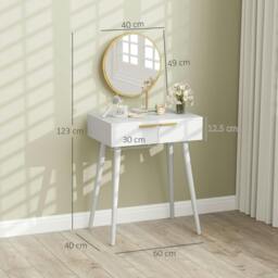 Rackhams Sovaha White Elegant Dressing Table With Round Mirror 60 x 40 x 123cm - thumbnail 4
