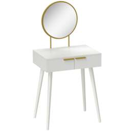 Rackhams Sovaha White Elegant Dressing Table With Round Mirror 60 x 40 x 123cm - thumbnail 2
