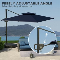 Rackhams Garden Cantilever Parasol w/ Weighted Base Tilt Crank Dark Blue - Blue - 247cm x 247cm x 268cm - thumbnail 5