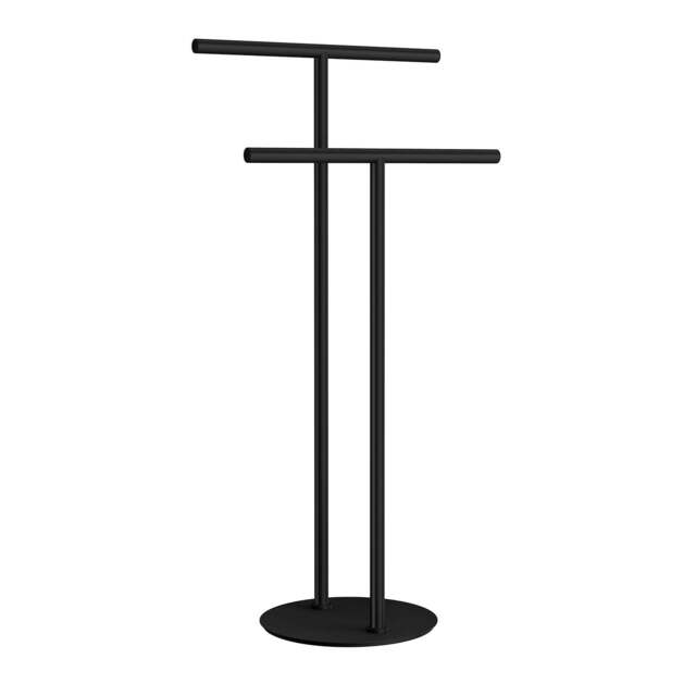 Rackhams Matt Black Double Towel Rail (H)81cm x (W)40cm Stainless Steel Freestanding Bathroom Twin Towel Holder - image 1